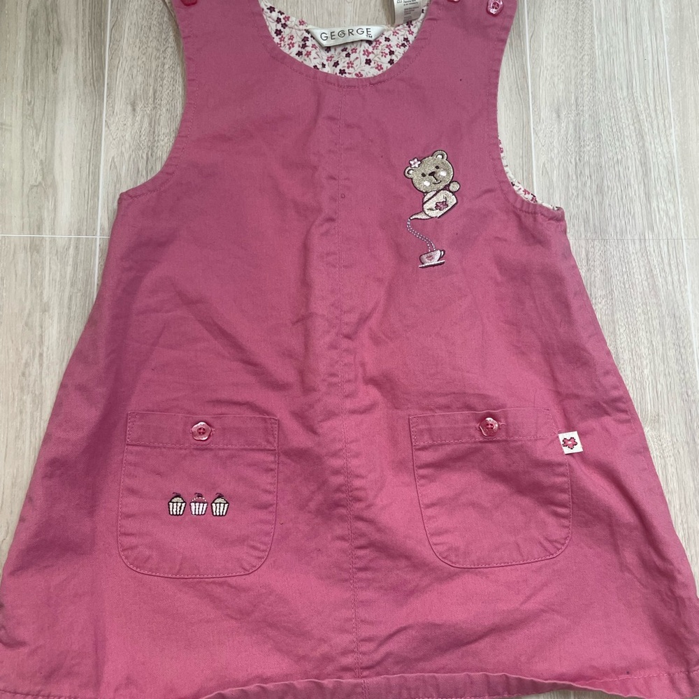 George Pink Kids' Dress with Bear and Cupcake Embroidery